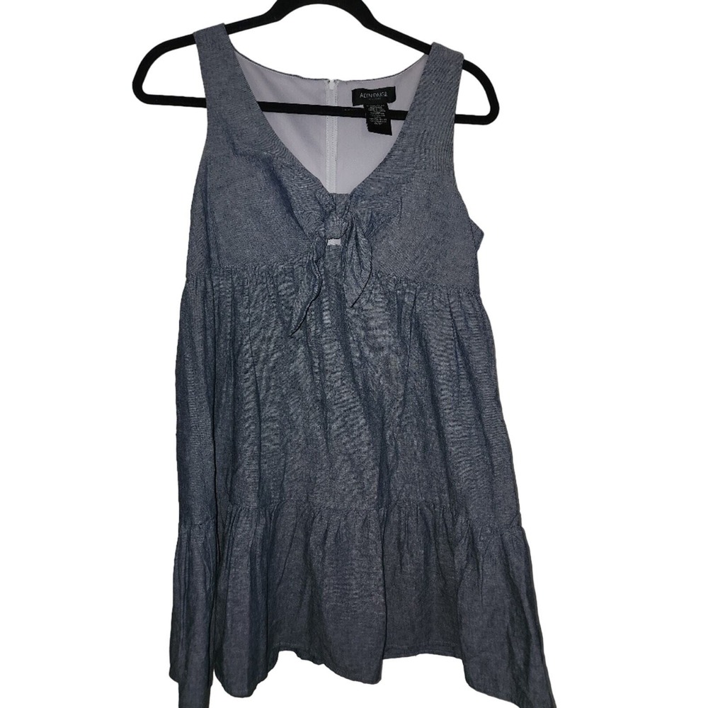 Alyn Paige Babydoll Dress Sleeveless Denim Look Tie Front Tiered‎ Casual